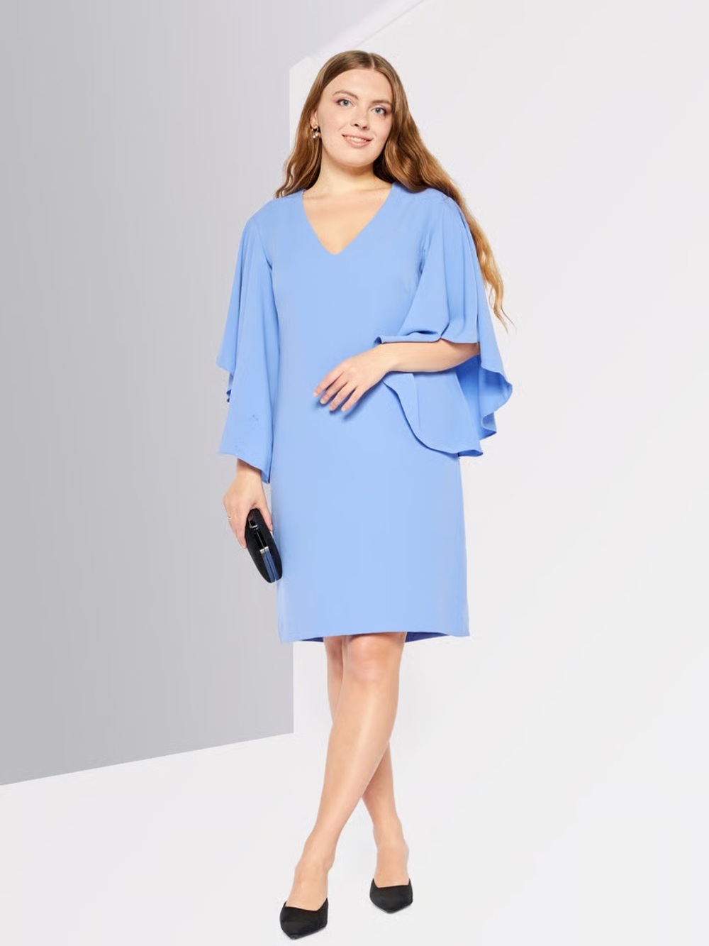 NWT Lauren Ralph Lauren Blue Flutter Cape Sleeve V-Neck Dress Size 12 Workwear